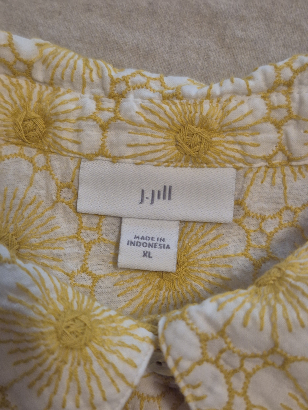J. Jill Yellow and White Daisy-Print Button-Front Shirt - Picture 2 of 7